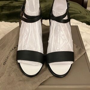 BCBGMaxAzria New With Tags Black Leather Ankle Strappy Wedge Sandles